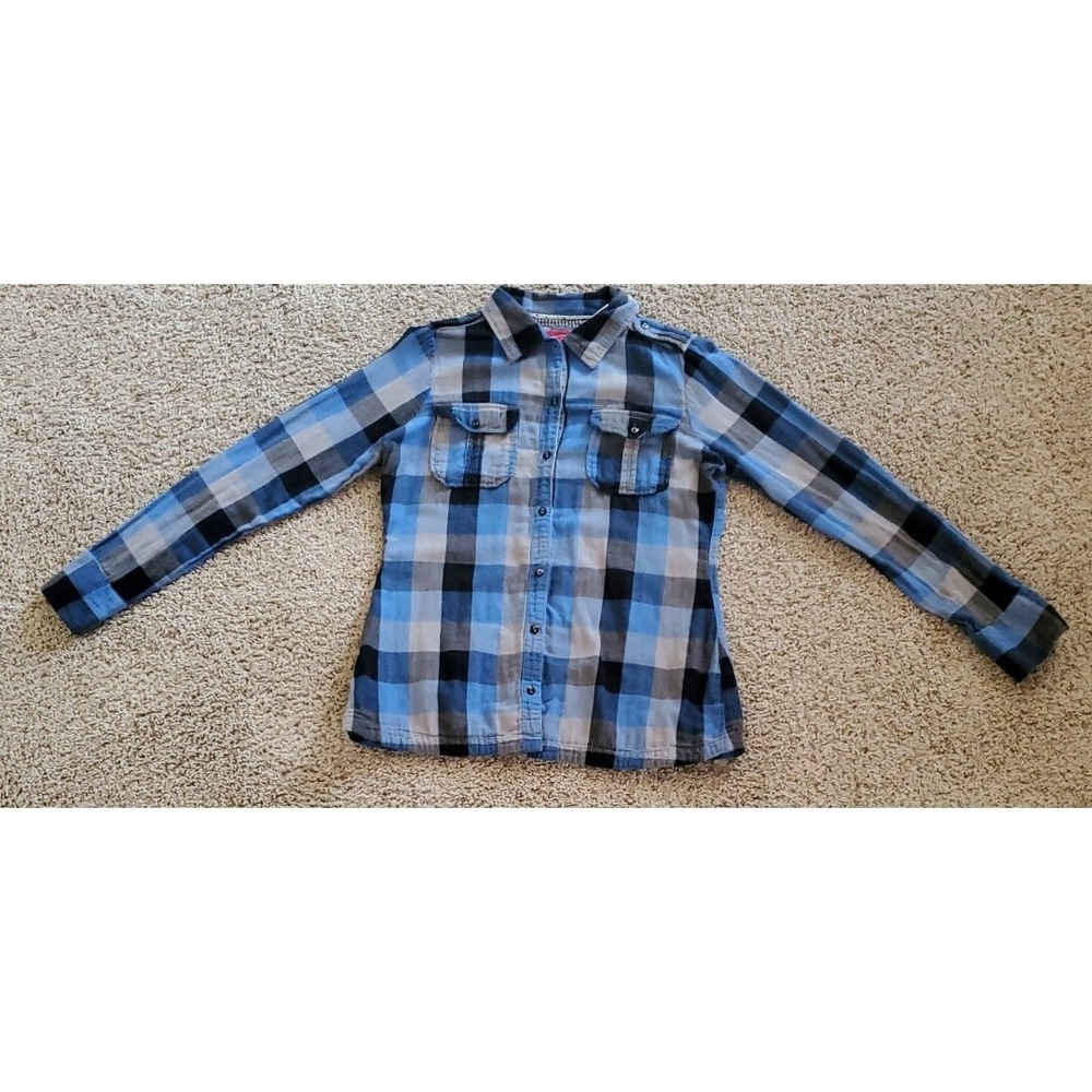 Sims‎ Shirt Womens Large Snowboarding Blue Plaid Long Sleeve Cotton Button